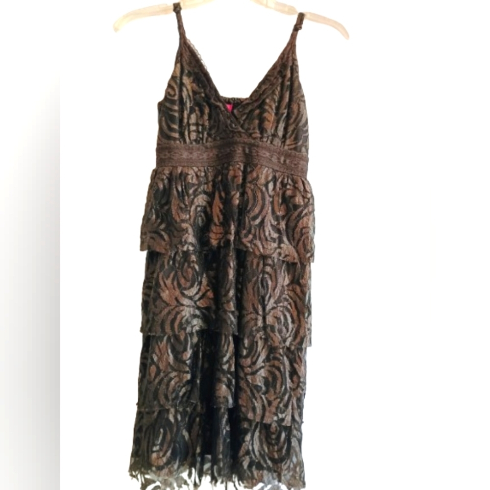 Fasion Spy Brown Tiered Lace Midi Dress Women's Size Small Y2K Fairy Festival‎